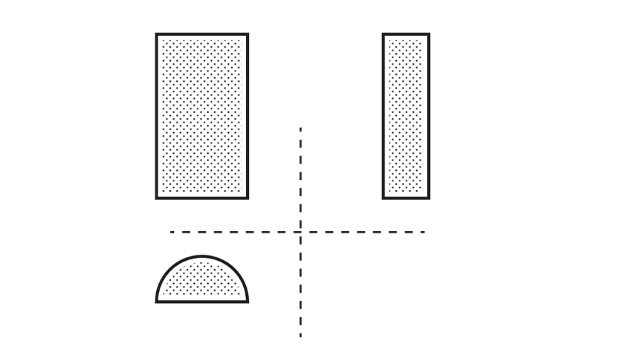Bijschrift: boven- voor- en zijaanzicht van een halve cilinder